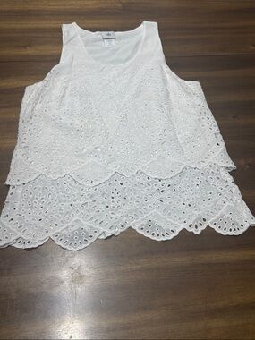 CAbi White Eyelet Lace Tank size small